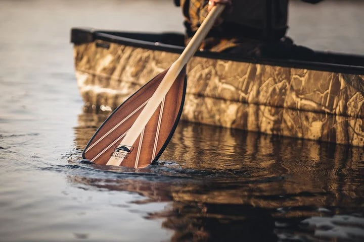 Bending Branches wood canoe paddle shows Rockgard around the edges