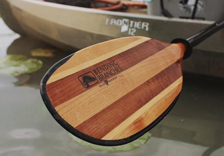 Bending Branches wood kayak paddle blade with Rockgard protection