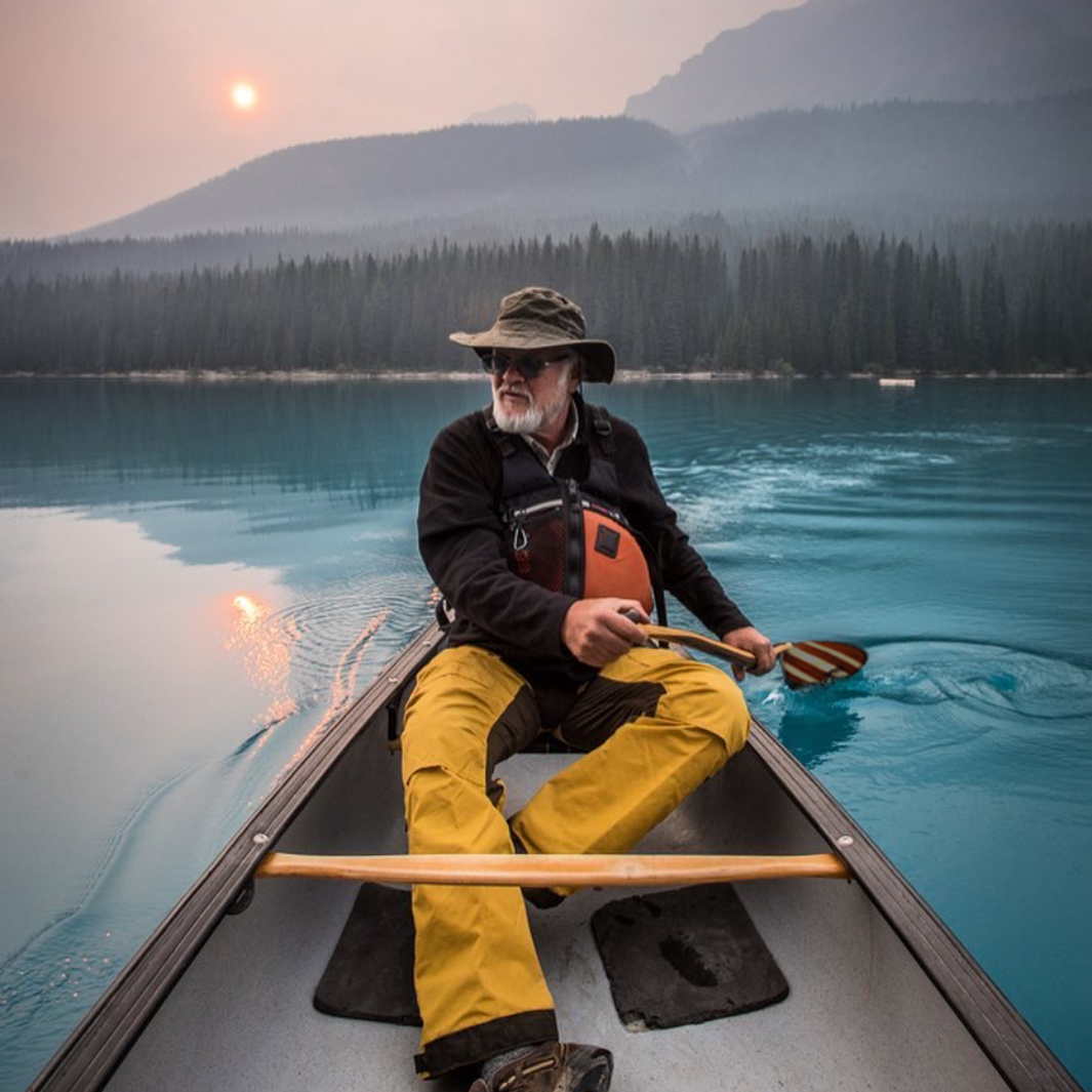 Older male stern paddler using the Viper paddle for a correctional stroke